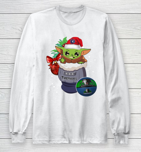 Minnesota Timberwolves Christmas Baby Yoda Star Wars Funny Happy NBA Long Sleeve T-Shirt 2