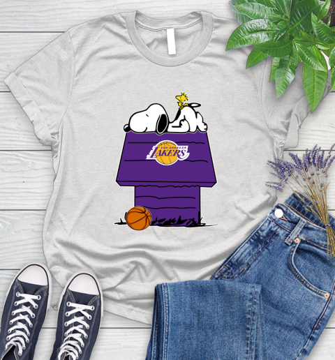 Los Angeles Lakers NBA Basketball Snoopy Woodstock The Peanuts Movie Women's T-Shirt