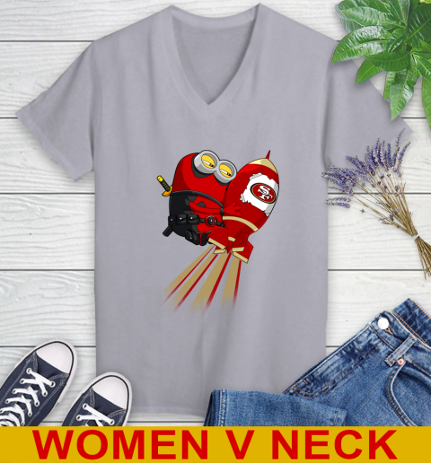 NFL Football San Francisco 49ers Deadpool Minion Marvel Shirt Women's V-Neck T-Shirt 4