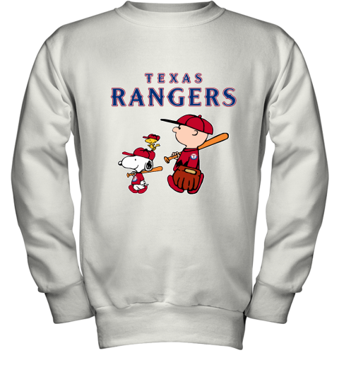 Texas Rangers Let's Play Baseball Together Snoopy MLB Youth Sweatshirt
