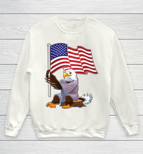4th Of July Eagle Sitting On Wood Stump Holding An American Flag Youth Sweatshirt