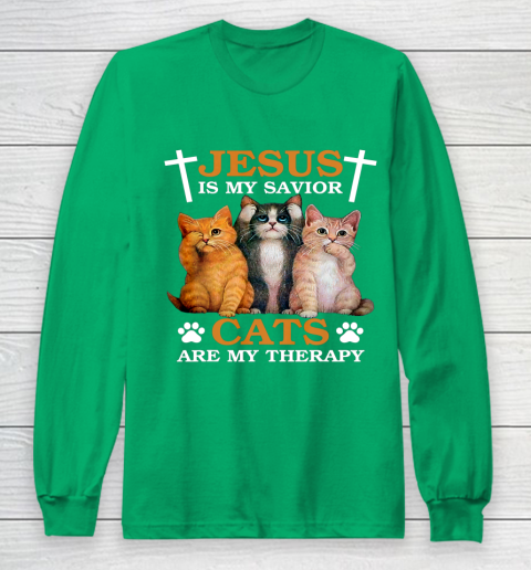 Jesus is My Savior Cat are My Therapy Christians Cat Lover Long Sleeve T-Shirt 4