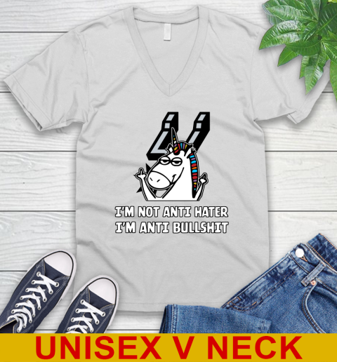 San Antonio Spurs NBA Basketball Unicorn I'm Not Anti Hater I'm Anti Bullshit V-Neck T-Shirt