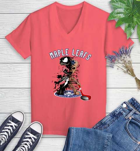 NHL Toronto Maple Leafs Hockey Venom Groot Guardians Of The Galaxy Women's V-Neck T-Shirt 6