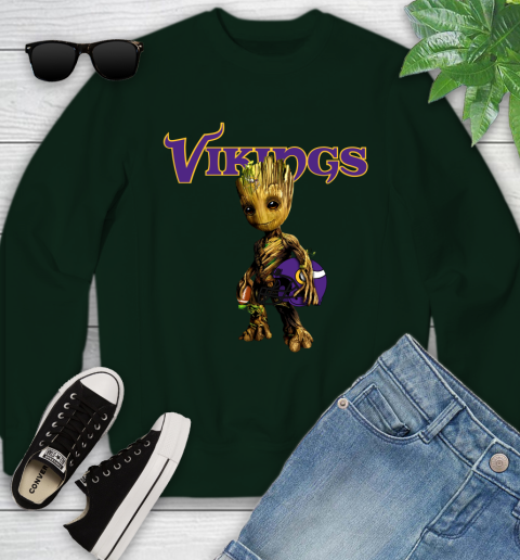 Minnesota Vikings NFL Football Groot Marvel Guardians Of The Galaxy Youth Sweatshirt 10