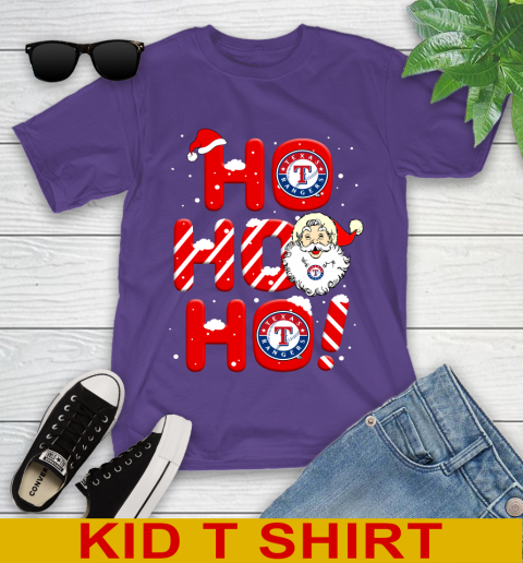 Texas Rangers MLB Baseball Ho Ho Ho Santa Claus Merry Christmas Shirt Youth T-Shirt 3
