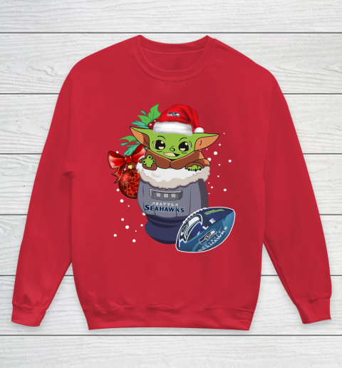 Seattle Seahawks Christmas Baby Yoda Star Wars Funny Happy NFL Youth Sweatshirt 9