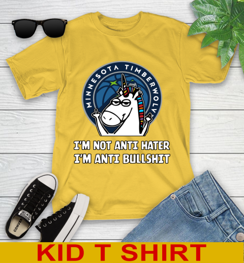 Minnesota Timberwolves NBA Basketball Unicorn I'm Not Anti Hater I'm Anti Bullshit Youth T-Shirt 8