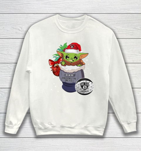 Brooklyn Nets Christmas Baby Yoda Star Wars Funny Happy NBA Sweatshirt 2