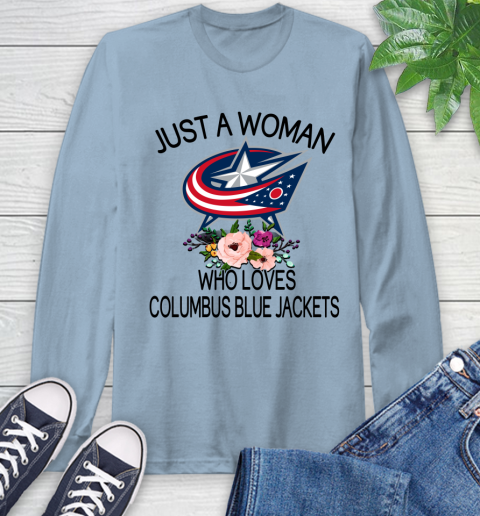 NHL Just A Woman Who Loves Columbus Blue Jackets Hockey Sports Long Sleeve T-Shirt 6