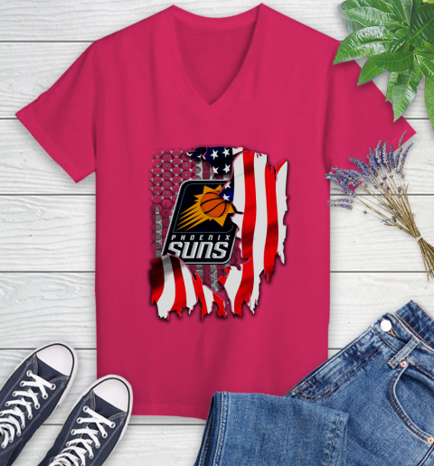 Phoenix Suns NBA Basketball American Flag Women's V-Neck T-Shirt 9