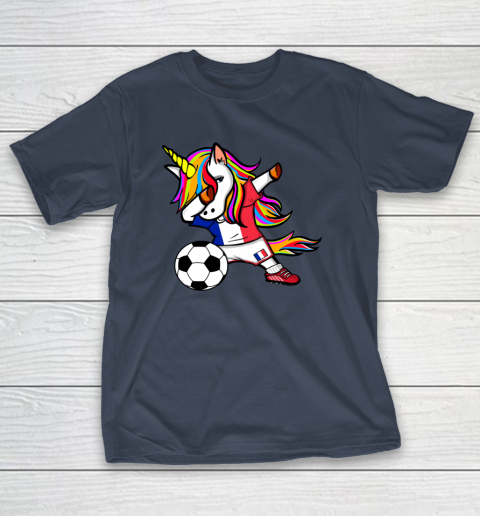 Funny Dabbing Unicorn France Football French Flag Soccer T-Shirt 16