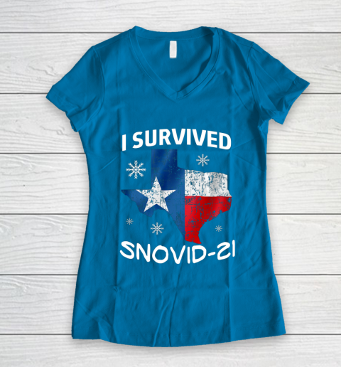 Snowstorm Texas 2021 I Survived Snovid 21 Snow Ice Outage Women's V-Neck T-Shirt 5