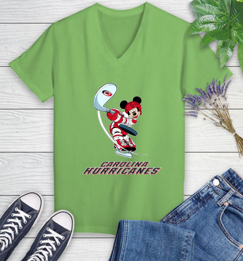 NHL Hockey Carolina Hurricanes Cheerful Mickey Mouse Shirt Women's V-Neck T-Shirt 9