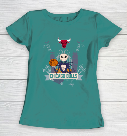 NBA Chicago Bulls Basketball Jack Skellington Halloween Women's T-Shirt 10
