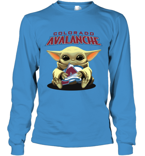 Baby Yoda Hugs The Colorado Avalanche Ice Hockey Youth Long Sleeve