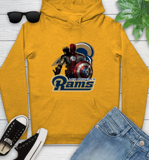 NFL Captain America Thor Spider Man Hawkeye Avengers Endgame Football Los Angeles Rams Youth Hoodie 3