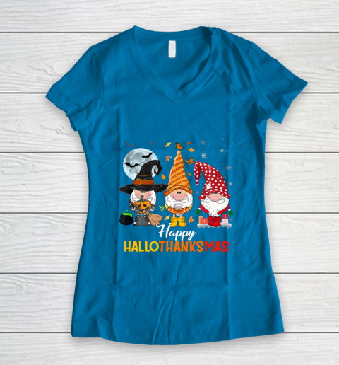 Gnomes Halloween And Merry Christmas Happy Hallothanksmas Women's V-Neck T-Shirt 5