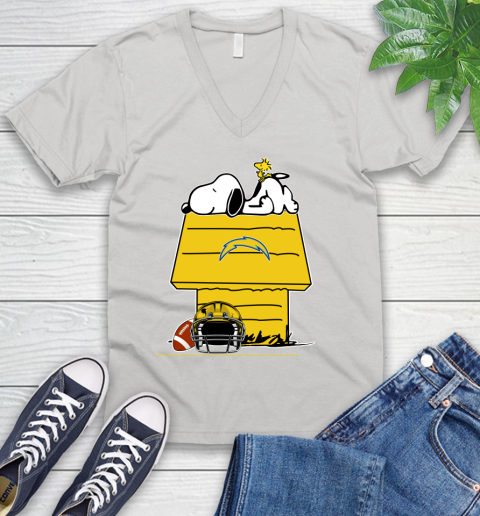 Los Angeles Chargers NFL Football Snoopy Woodstock The Peanuts Movie V-Neck T-Shirt