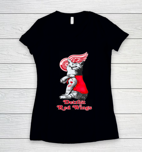 NHL My Cat Loves Detroit Red Wings Hockey Women's V-Neck T-Shirt