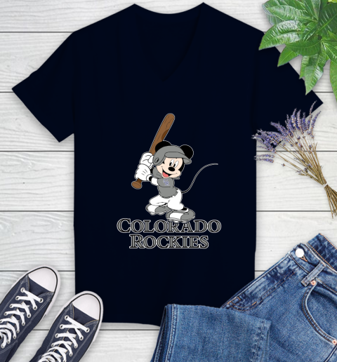 MLB Baseball Colorado Rockies Cheerful Mickey Mouse Shirt Women's V-Neck T-Shirt 3