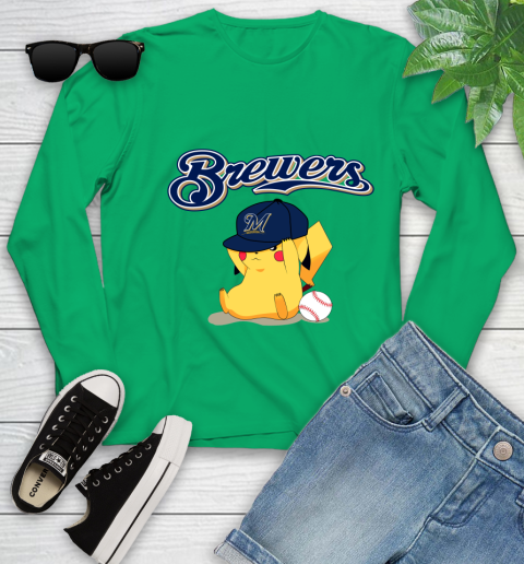 MLB Pikachu Baseball Sports Milwaukee Brewers Youth Long Sleeve 6