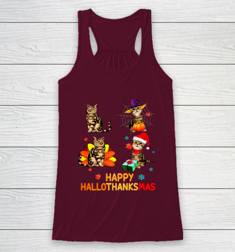 Cat Halloween Thanksgiving Christmas Happy Hallothanksmas Racerback Tank 2