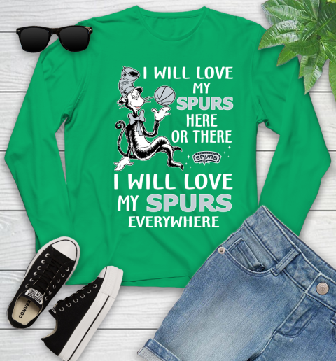 NBA Basketball San Antonio Spurs I Will Love My Spurs Everywhere Dr Seuss Shirt Youth Long Sleeve 6