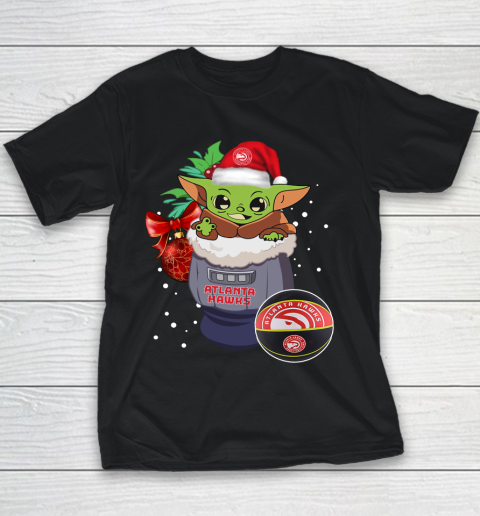 Atlanta Hawks Christmas Baby Yoda Star Wars Funny Happy NBA Youth T-Shirt 2