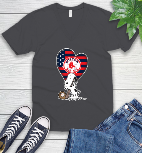 Boston Red Sox MLB Baseball The Peanuts Movie Adorable Snoopy V-Neck T-Shirt 5