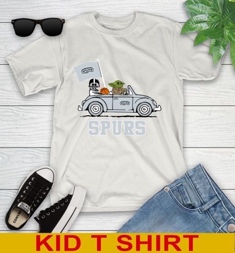 NBA Basketball San Antonio Spurs Darth Vader Baby Yoda Driving Star Wars Shirt Youth T-Shirt 12