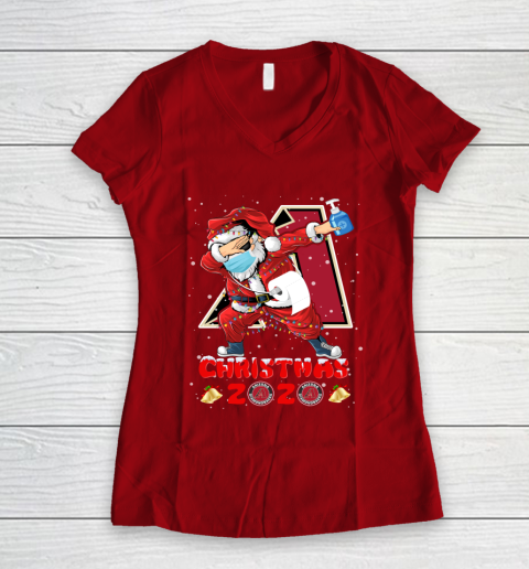Arizona Diamondbacks Funny Santa Claus Dabbing Christmas 2020 MLB Women's V-Neck T-Shirt 8