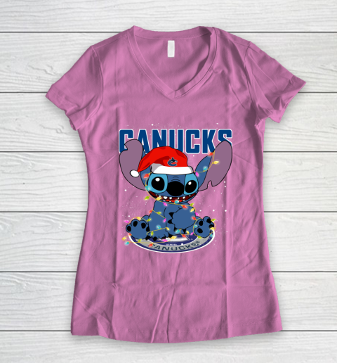 Vancouver Canucks NHL Hockey noel stitch Christmas Women's V-Neck T-Shirt 8