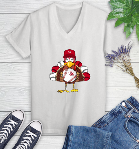 Cincinnati Reds Turkey thanksgiving Women's V-Neck T-Shirt