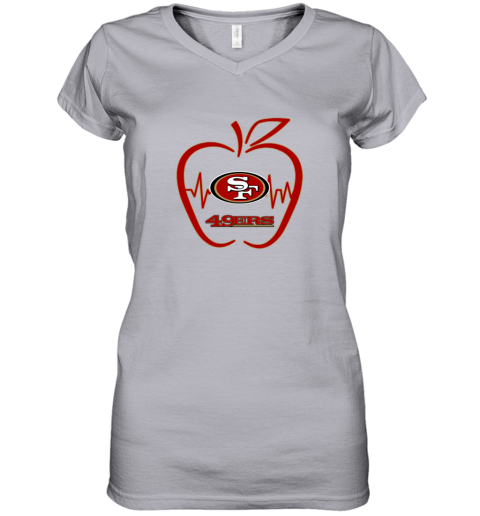 Apple Heartbeat Teacher Symbol San Francisco 49ers Long Sleeve T-Shirt 