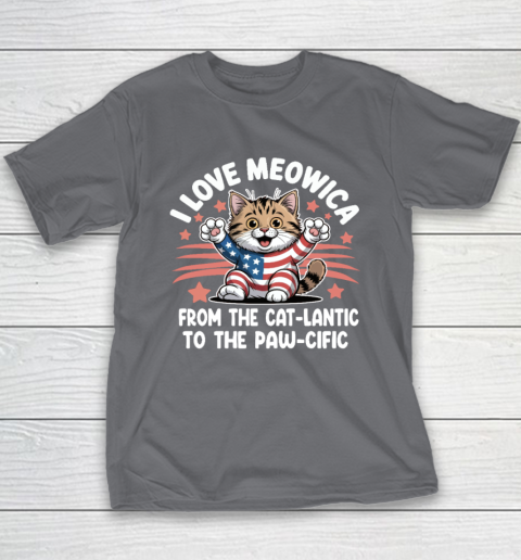 Patriotic Cat I Love Meowica USA Flag 4th of July Funny Cat Lover Youth T-Shirt 5