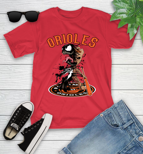 MLB Baltimore Orioles Baseball Venom Groot Guardians Of The Galaxy Youth T-Shirt 10