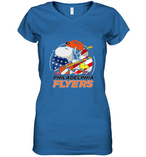tdse philadelphia flyers snoopy and woodstock nhl women v neck t shirt 39 front royal