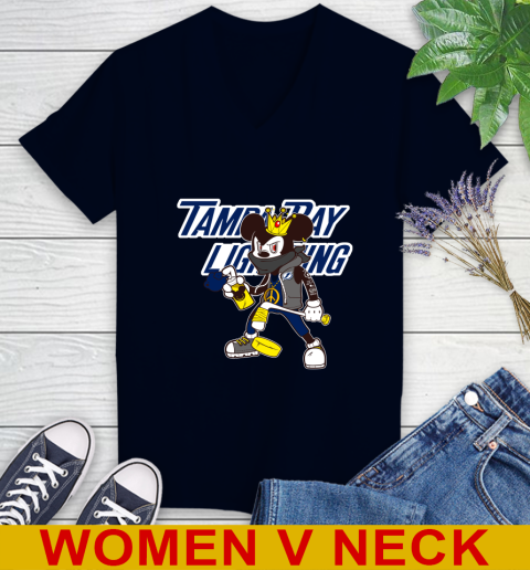 Tampa Bay Lightning NHL Hockey Mickey Peace Sign Sports Women's V-Neck T-Shirt 3