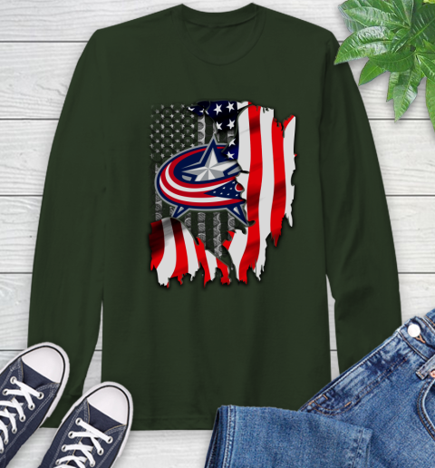 Columbus Blue Jackets NHL Hockey American Flag Long Sleeve T-Shirt 7