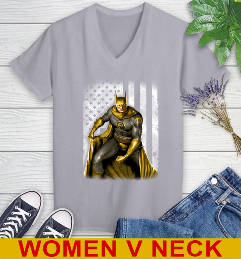 Pittsburgh Pirates MLB Baseball Batman DC American Flag Shirt Women's V-Neck T-Shirt 4