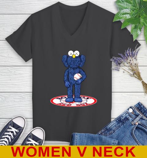 MLB Baseball Boston Red Sox Kaws Bff Blue Figure Shirt Women's V-Neck T-Shirt 9
