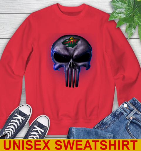 Minnesota Wild NHL Hockey Punisher Skull Sports Sweatshirt - Image 13