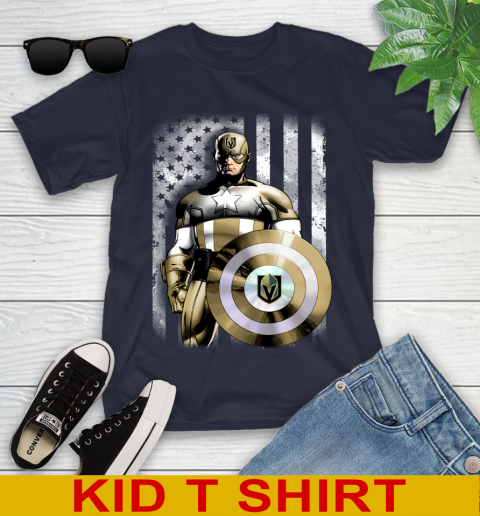 Vegas Golden Knights NHL Hockey Captain America Marvel Avengers American Flag Shirt Youth T-Shirt 2
