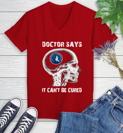 NBA Minnesota Timberwolves Basketball Skull It Can't Be Cured Shirt Women's V-Neck T-Shirt 8