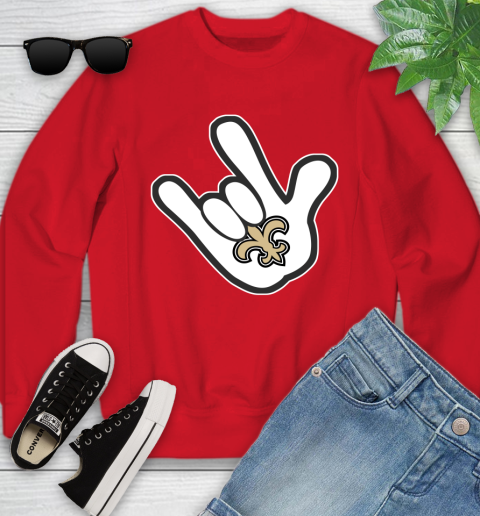 New Orleans Saints NFL Football Mickey Rock Hand Disney Youth Sweatshirt 9