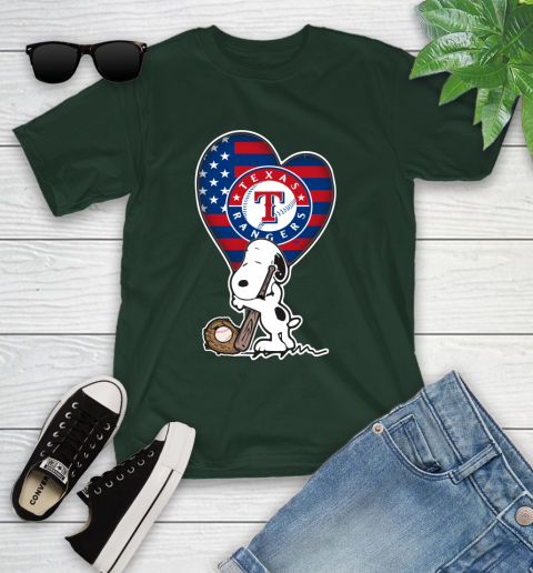 Texas Rangers MLB Baseball The Peanuts Movie Adorable Snoopy Youth T-Shirt 5