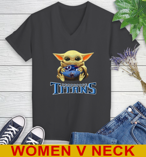 NFL Football Tennessee Titans Baby Yoda Star Wars Shirt Women's V-Neck T-Shirt 9