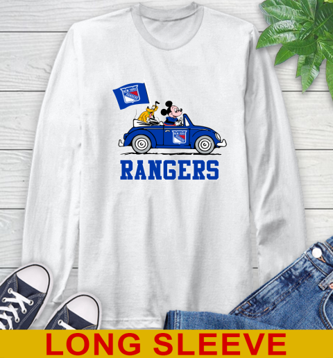 NHL Hockey New York Rangers Pluto Mickey Driving Disney Shirt Long Sleeve T-Shirt