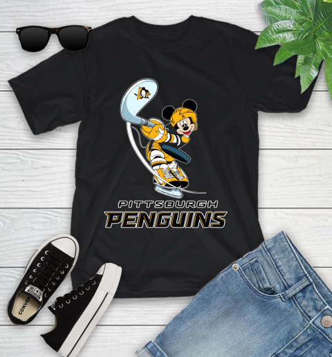 NHL Hockey Pittsburgh Penguins Cheerful Mickey Mouse Shirt Youth T-Shirt
